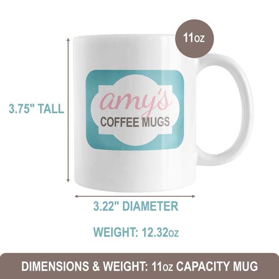 The dimensions and weight of the 11oz capacity mug at Amy's Coffee Mugs. (3.75