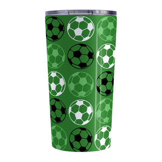 20oz Alternating Dark Green Soccer Balls Tumbler Cup at Amy's Coffee Mugs