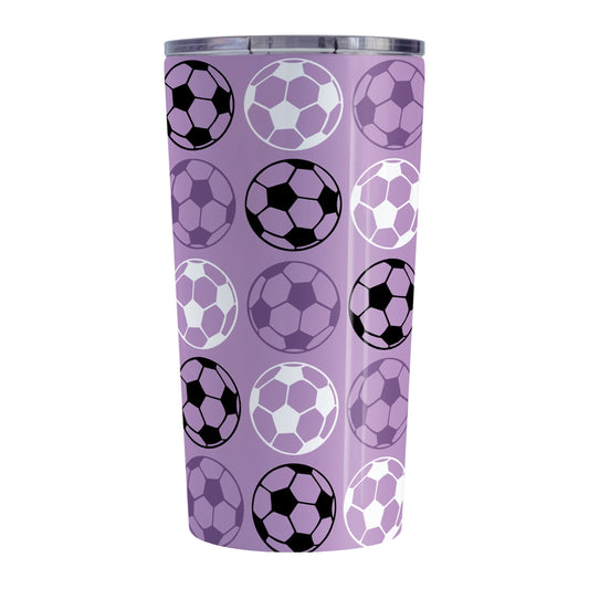 20oz Alternating Purple Soccer Balls Tumbler Cup at Amy's Coffee Mugs