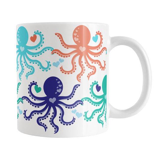 11oz white ceramic mug with a colorful, coastal-inspired octopus pattern