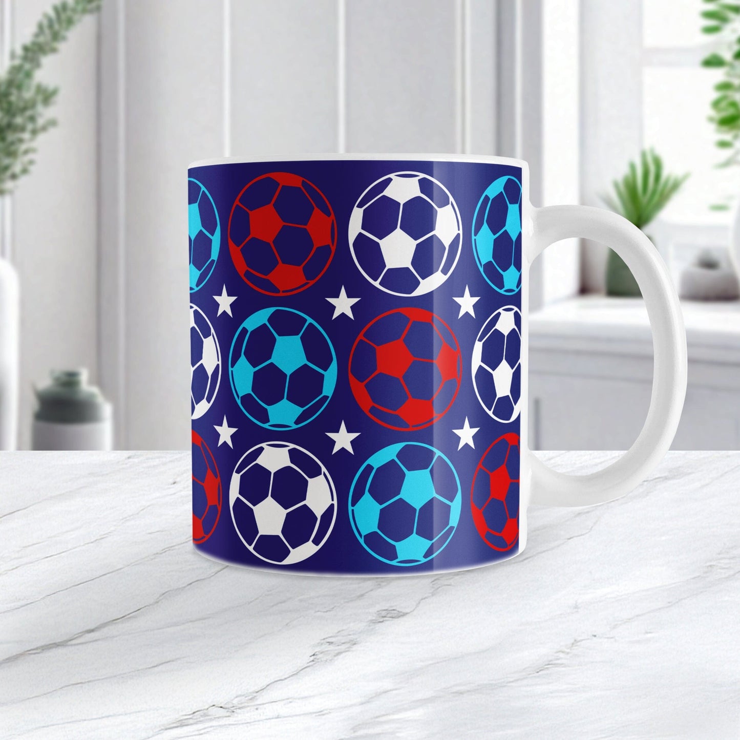 Patriotic Soccer Balls Mug at Amy's Coffee Mugs