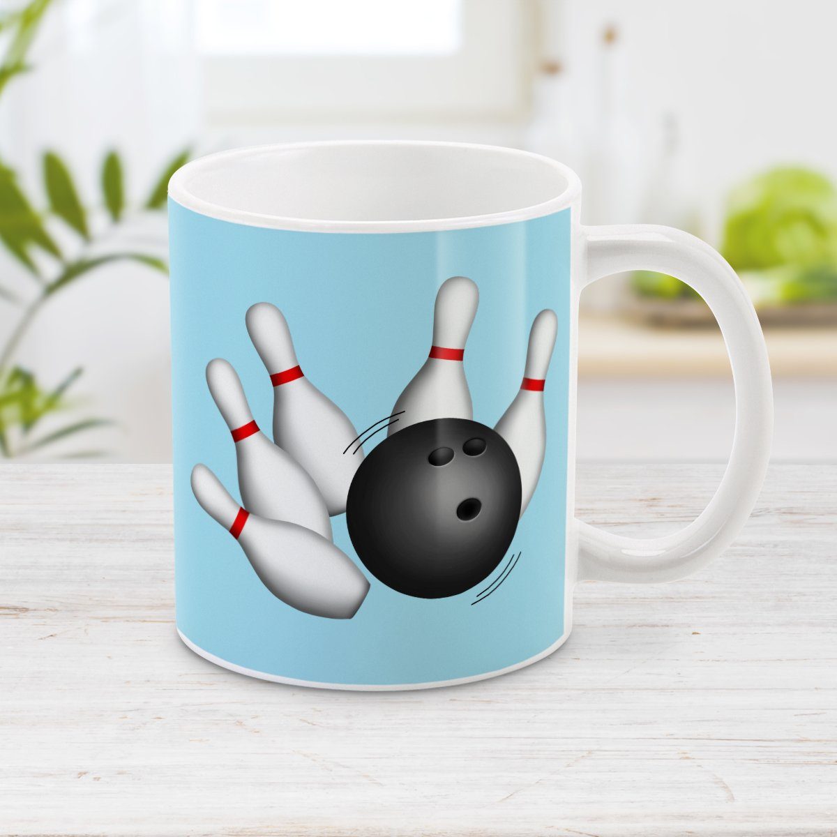 Blue Bowling Mug - Bowling Ball and Pins Blue Bowling Mug at Amy's Coffee Mugs