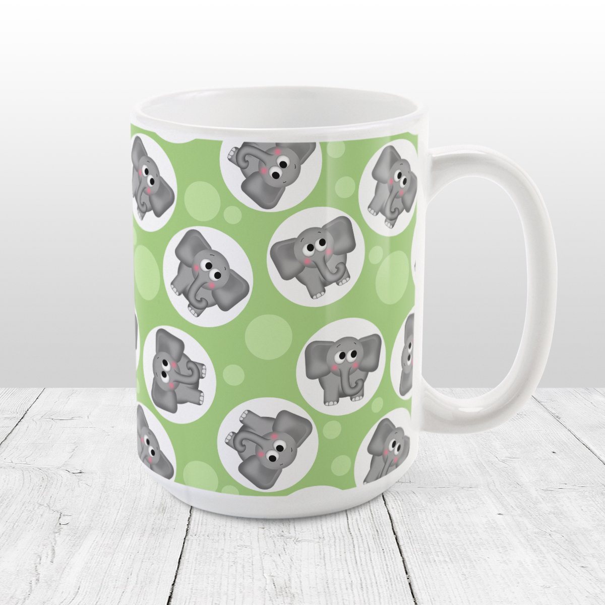 Cute Elephant Pattern Green Mug at Amy's Coffee Mugs