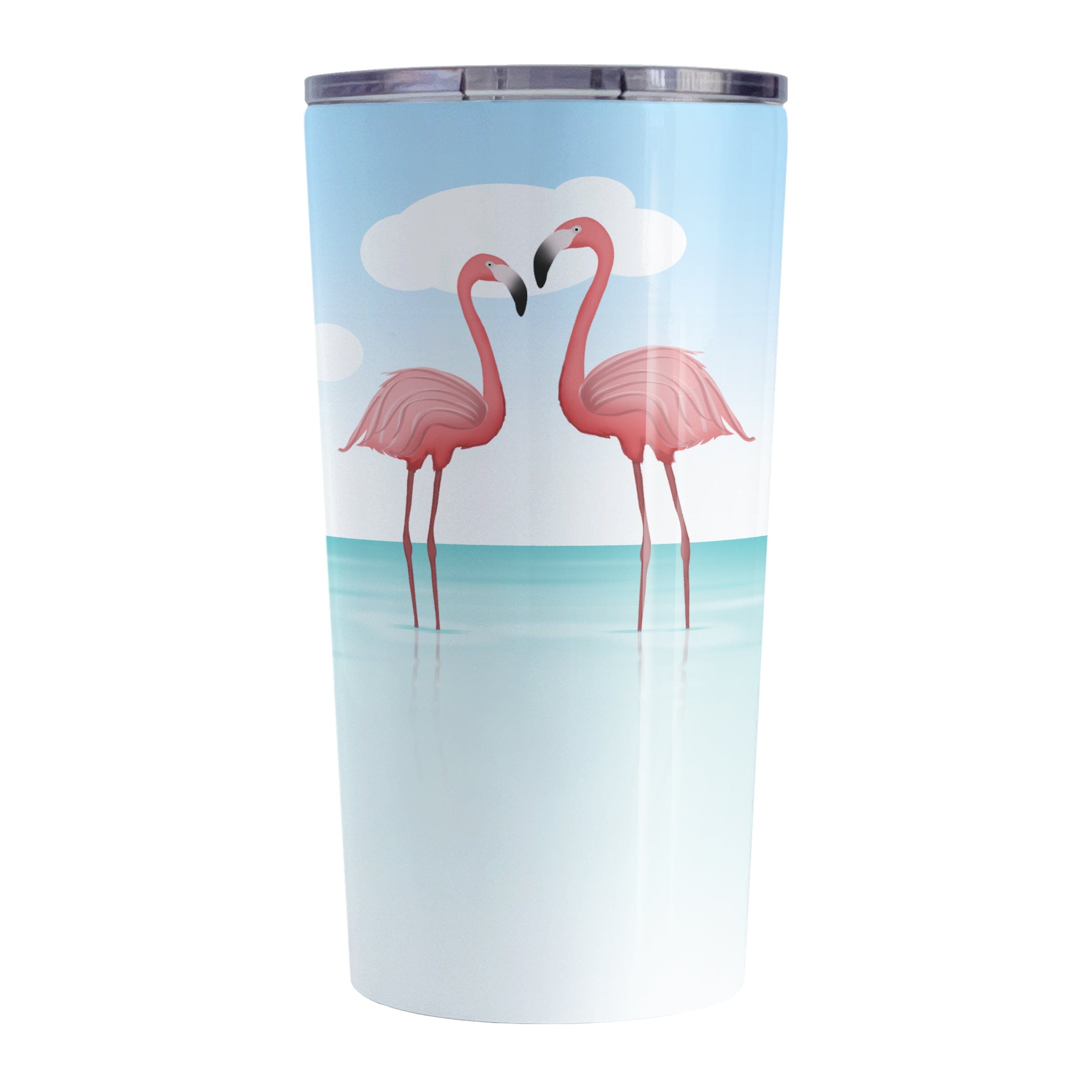 Flamingo Glass Cup with Lid with Straw