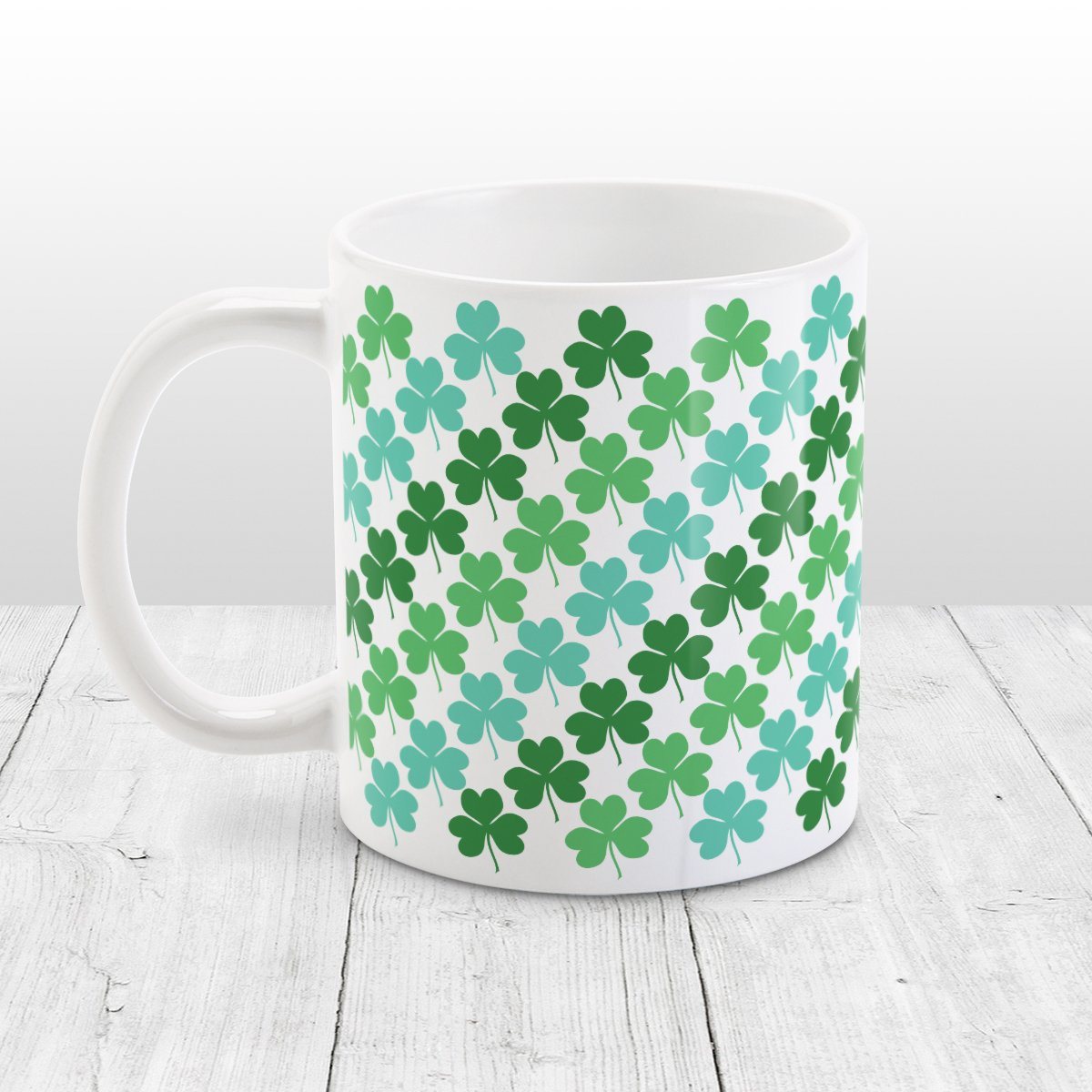 Green and Teal Clovers Mug at Amy's Coffee Mugs