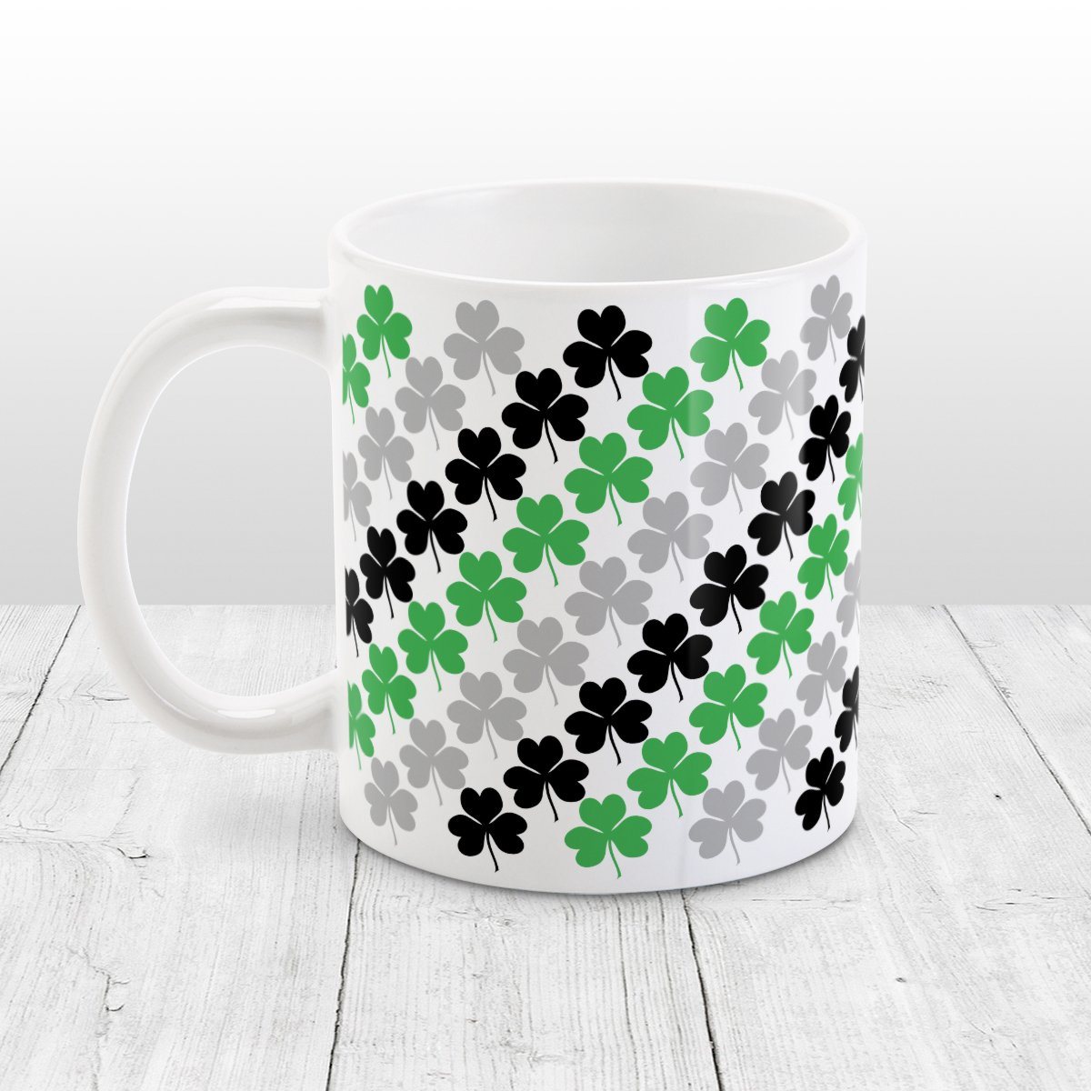 Green Black and Gray Clovers Mug at Amy's Coffee Mugs