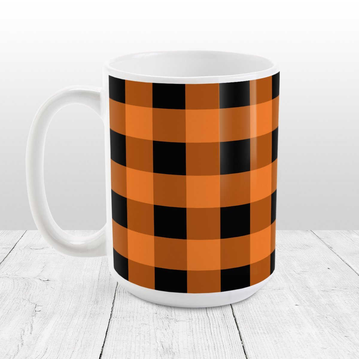 Orange and Black Buffalo Plaid Mug at Amy's Coffee Mugs