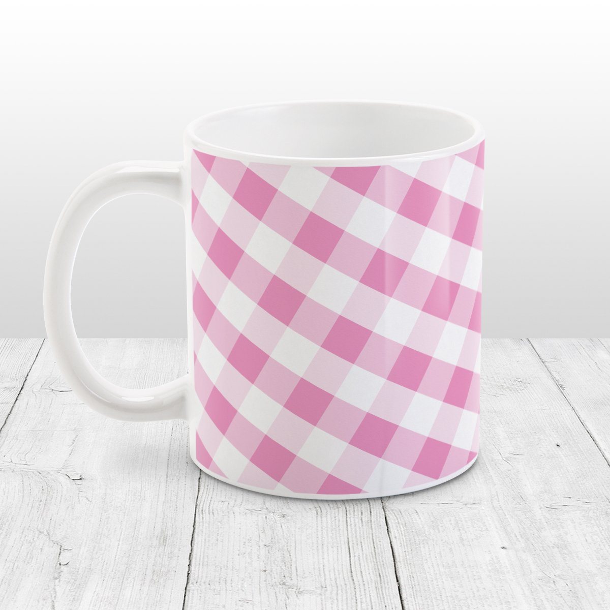 Pink Gingham Pattern Mug at Amy's Coffee Mugs