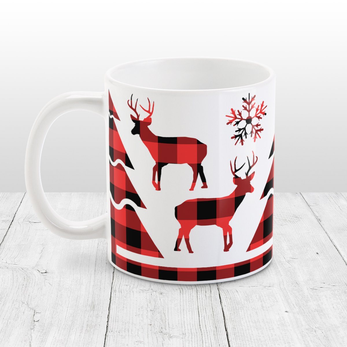 Red Buffalo Plaid Deer and Trees Mug (11oz) at Amy's Coffee Mugs