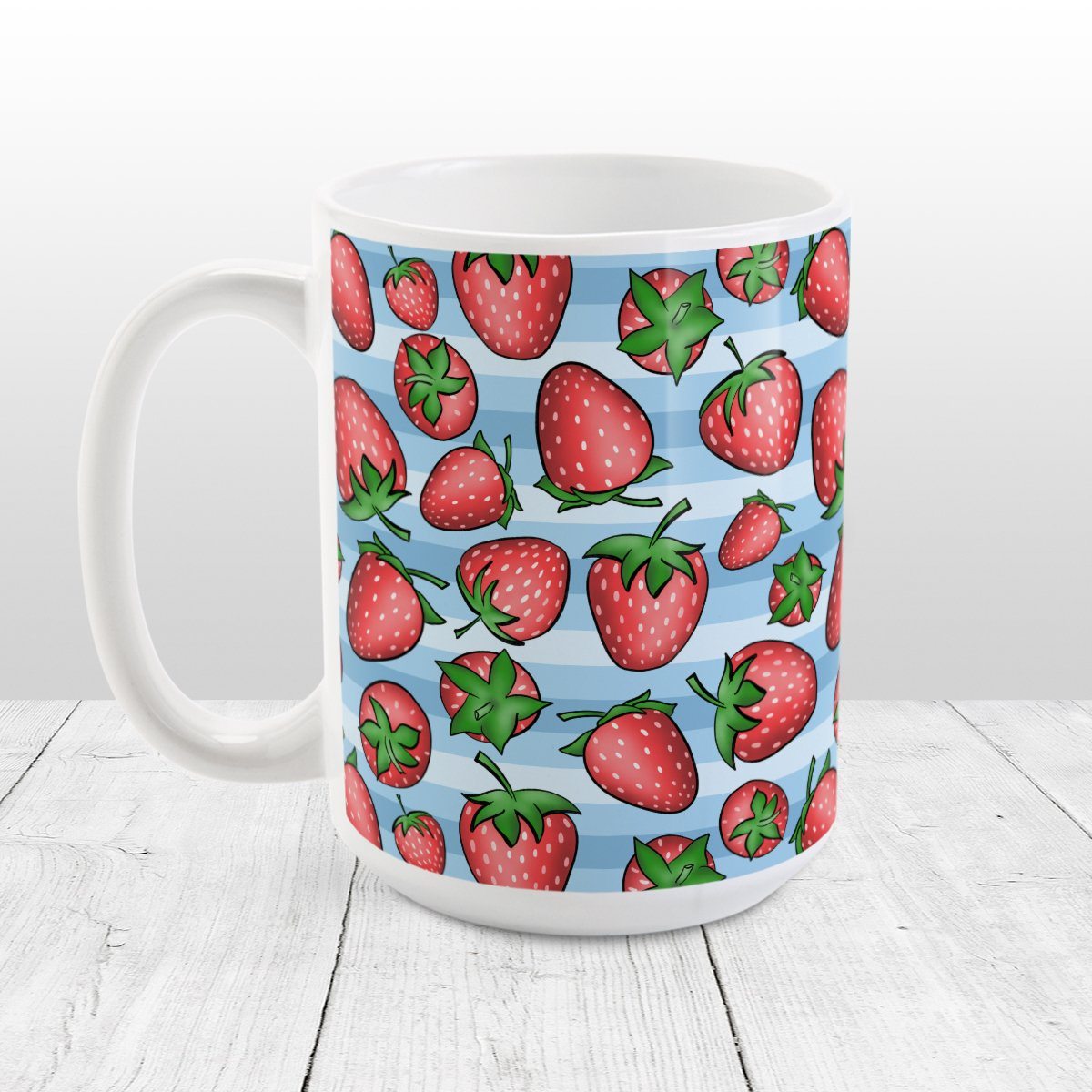 Strawberries on Blue Mug (15oz) at Amy's Coffee Mugs