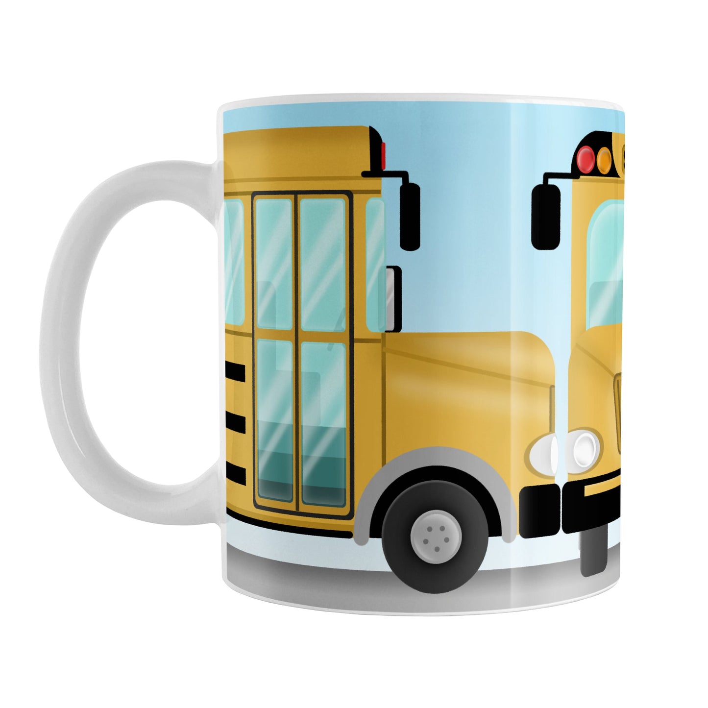 Yellow School Bus Mug (11oz) at Amy's Coffee Mugs. A ceramic coffee mug designed with three views of a yellow school bus around the mug to the handle. Perfect for school bus drivers and other school professionals.