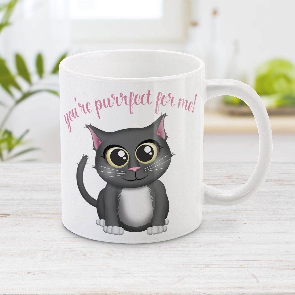 Cat Mug - You're Purrfect for Me - Cute Gray Cat Mug at Amy's Coffee Mugs