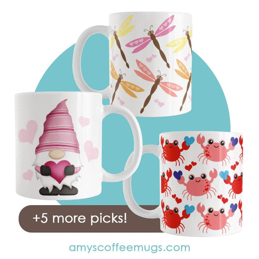 Pink Heart Gnome Mug, Summer Dragonfly Mug, and Cute Red Crabs Mug (plus 5 more picks) for the Love-Worthy Gifts That Last: Why Mugs Make the Perfect Gift for Everyone You Love blog post