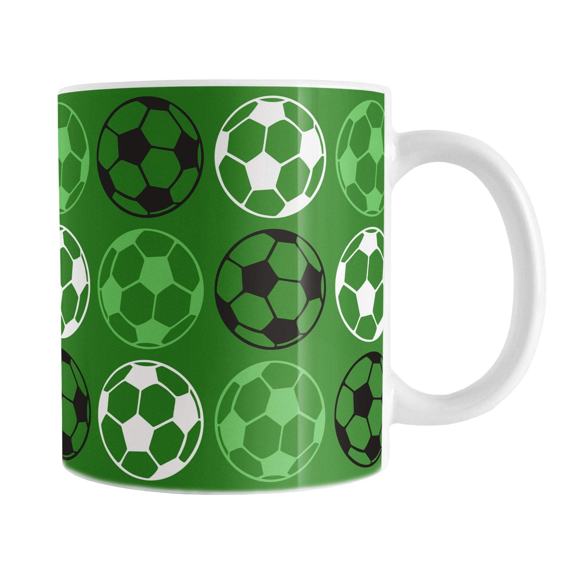Alternating Dark Green Soccer Balls Mug at Amy's Coffee Mugs