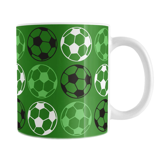Alternating Dark Green Soccer Balls Mug at Amy's Coffee Mugs