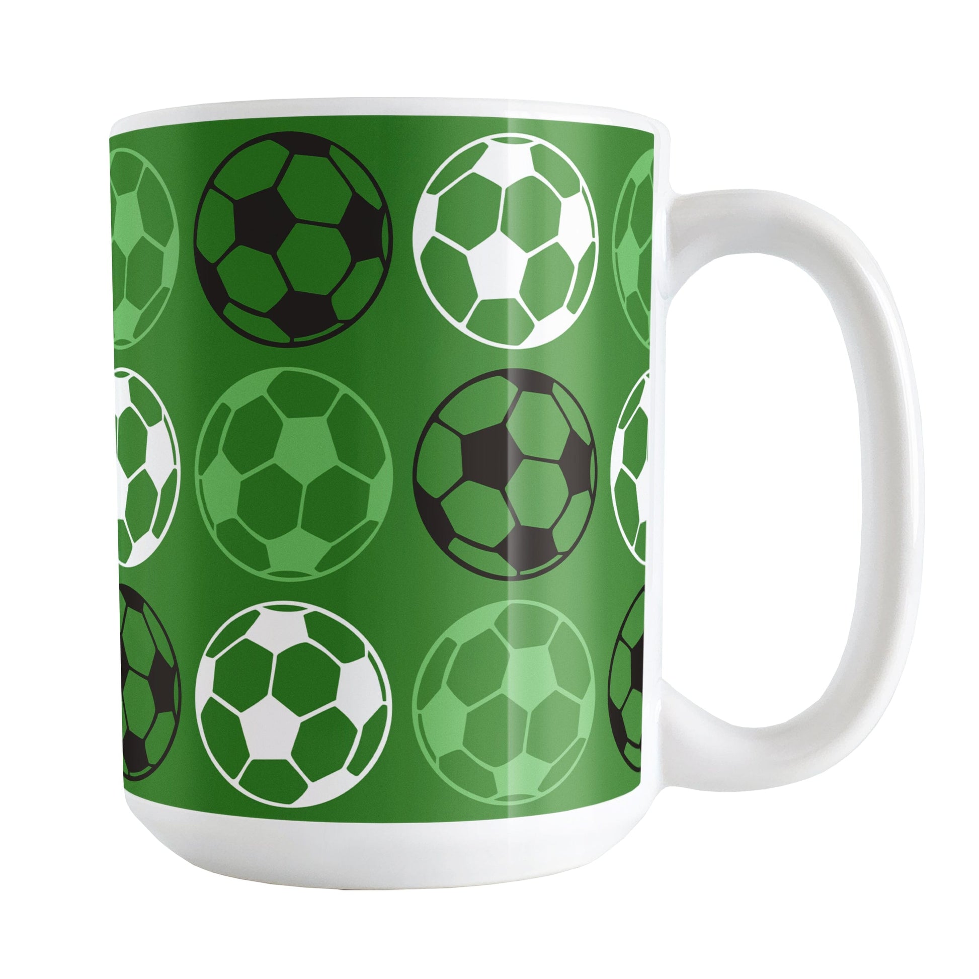 Alternating Dark Green Soccer Balls Mug at Amy's Coffee Mugs
