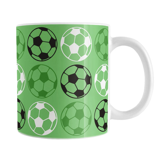 Alternating Green Soccer Balls Mug at Amy's Coffee Mugs