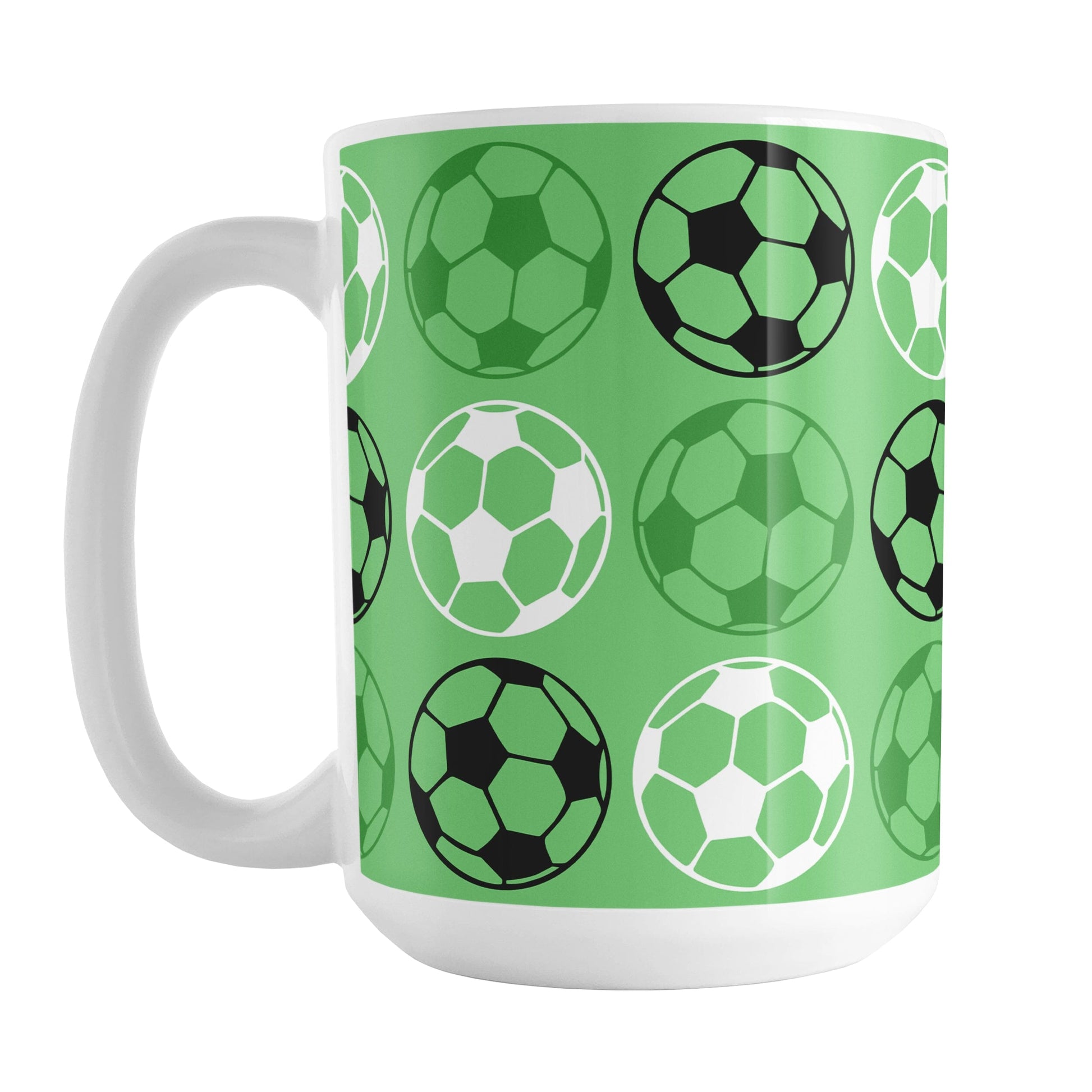 Alternating Green Soccer Balls Mug at Amy's Coffee Mugs