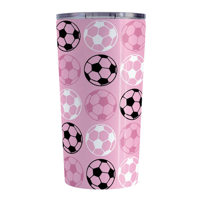 20oz Alternating Pink Soccer Balls Tumbler Cup at Amy's Coffee Mugs