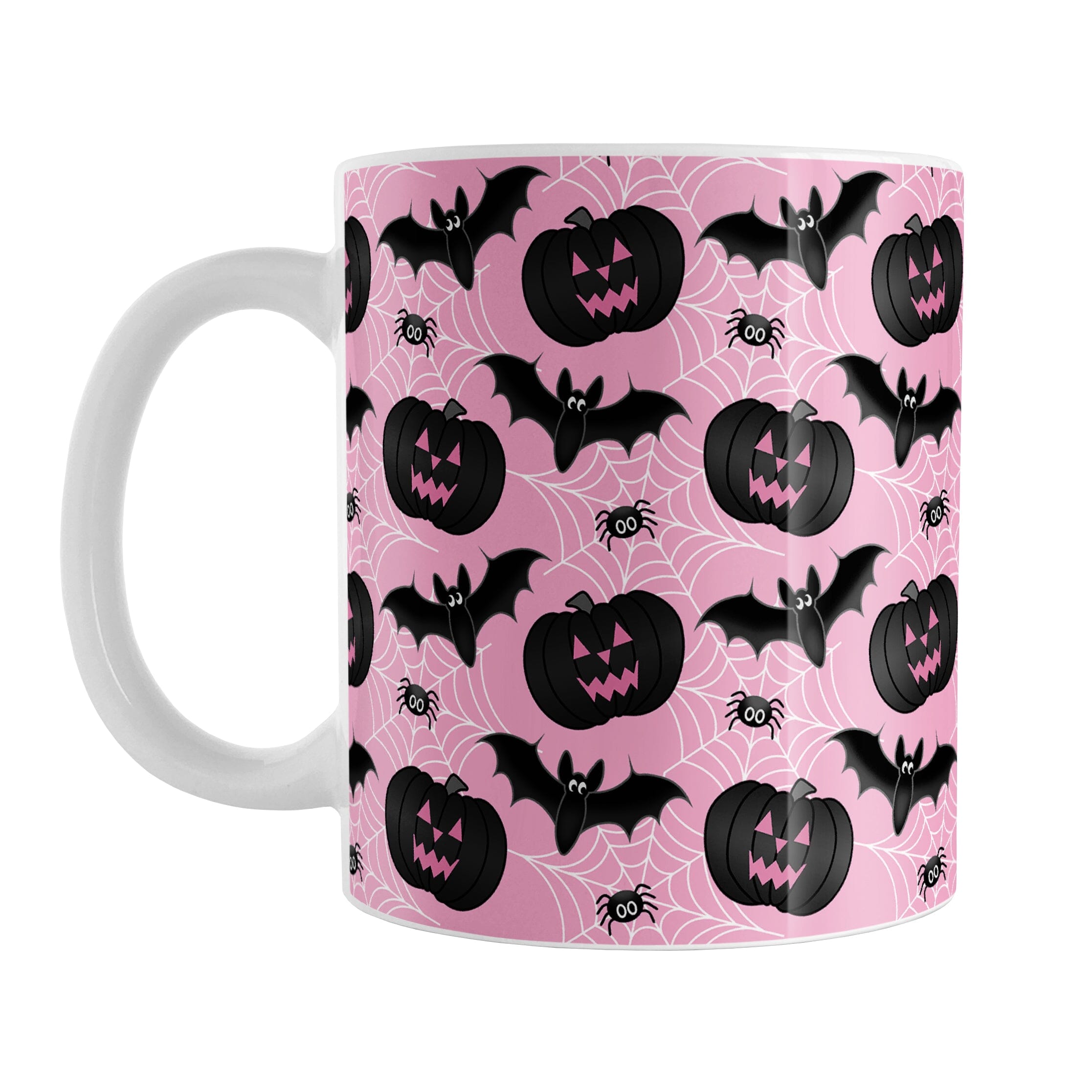 Black Pumpkins Bats and Spiders Pink Halloween Mug | Unique