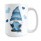 Blue Crochet Gnome Mug (15oz) at Amy's Coffee Mugs. A ceramic coffee mug designed with a cute gnome wearing a blue crochet hat while holding a ball of blue yarn and a crochet hook with blue hearts around him. This adorable gnome is on both sides of the mug. 