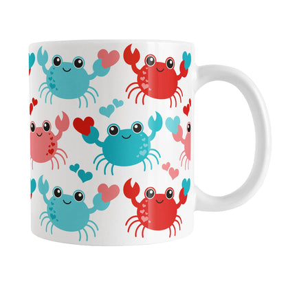 11oz white mug with a red and turquoise crabs pattern design