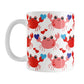 11oz white ceramic coffee mug with an adorable red crabs holding blue hearts design