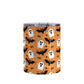 Tumbler with Halloween-themed design featuring ghosts, bats, and spider webs on an orange background.