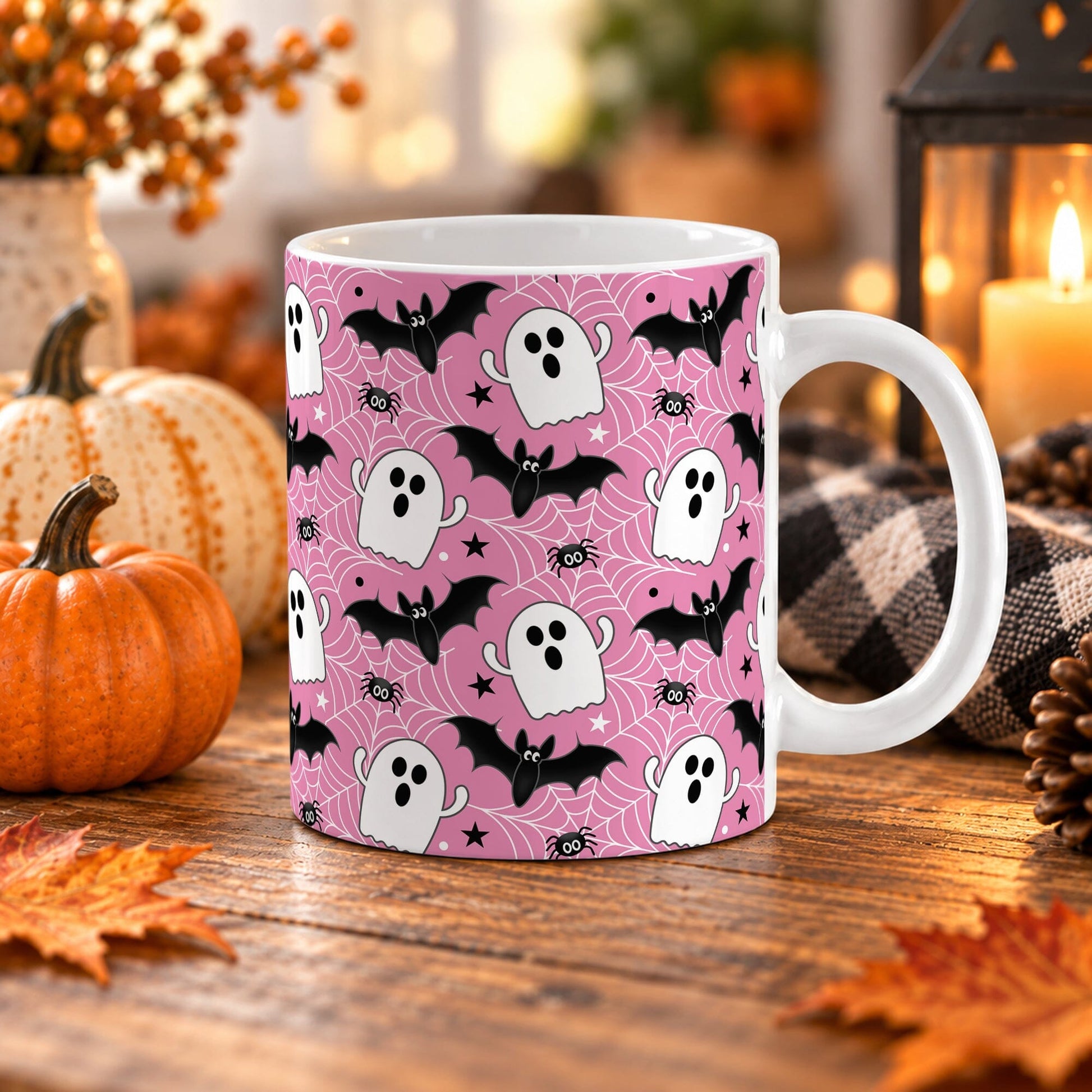 Pink Ghost Bat & Spider Halloween Coffee Mug – Amy's Coffee Mugs