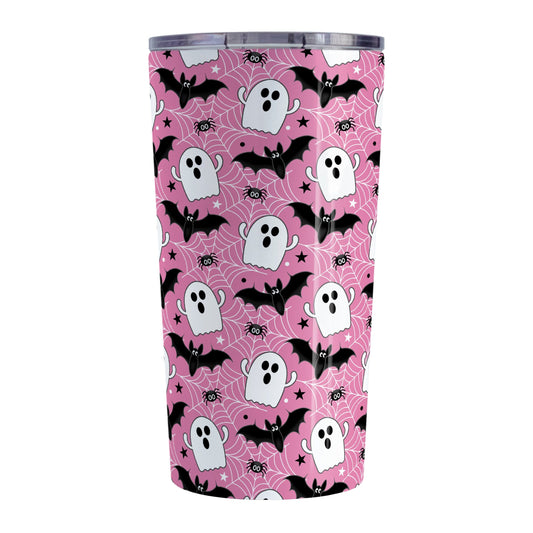 Ghosts Bats and Spiders Pink Halloween Tumbler Cup at Amy's Coffee Mugs