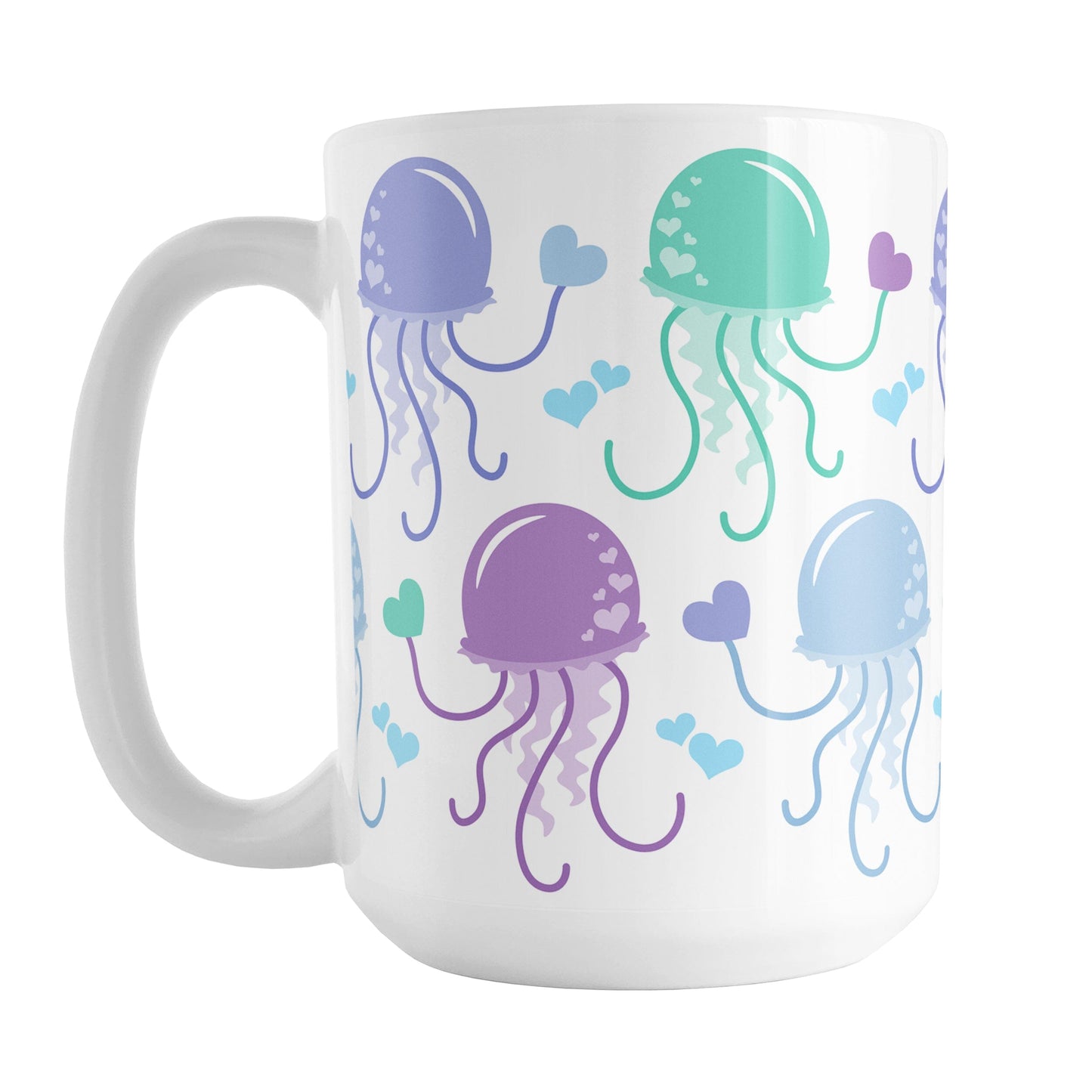 15oz white ceramic mug with a colorful, pastel jellyfish design