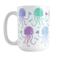 15oz white ceramic mug with a colorful, pastel jellyfish design