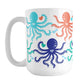 15oz white ceramic mug with a colorful, coastal-inspired octopus pattern