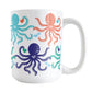 15oz white ceramic mug with a colorful, coastal-inspired octopus pattern