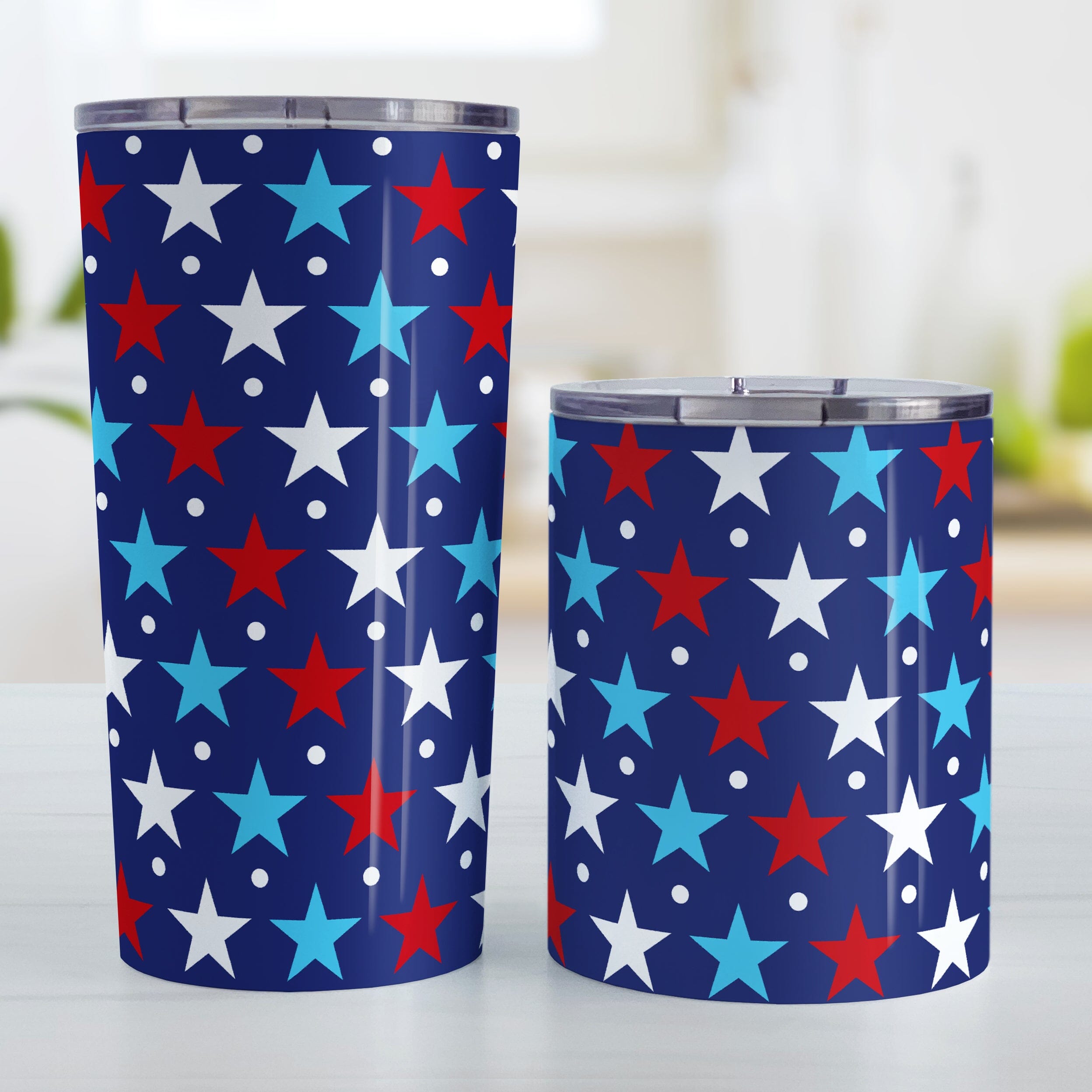 Patriotic Red White Blue Stars Tumbler Cup | 4th of July Drinkware  Amy's  Coffee Mugs