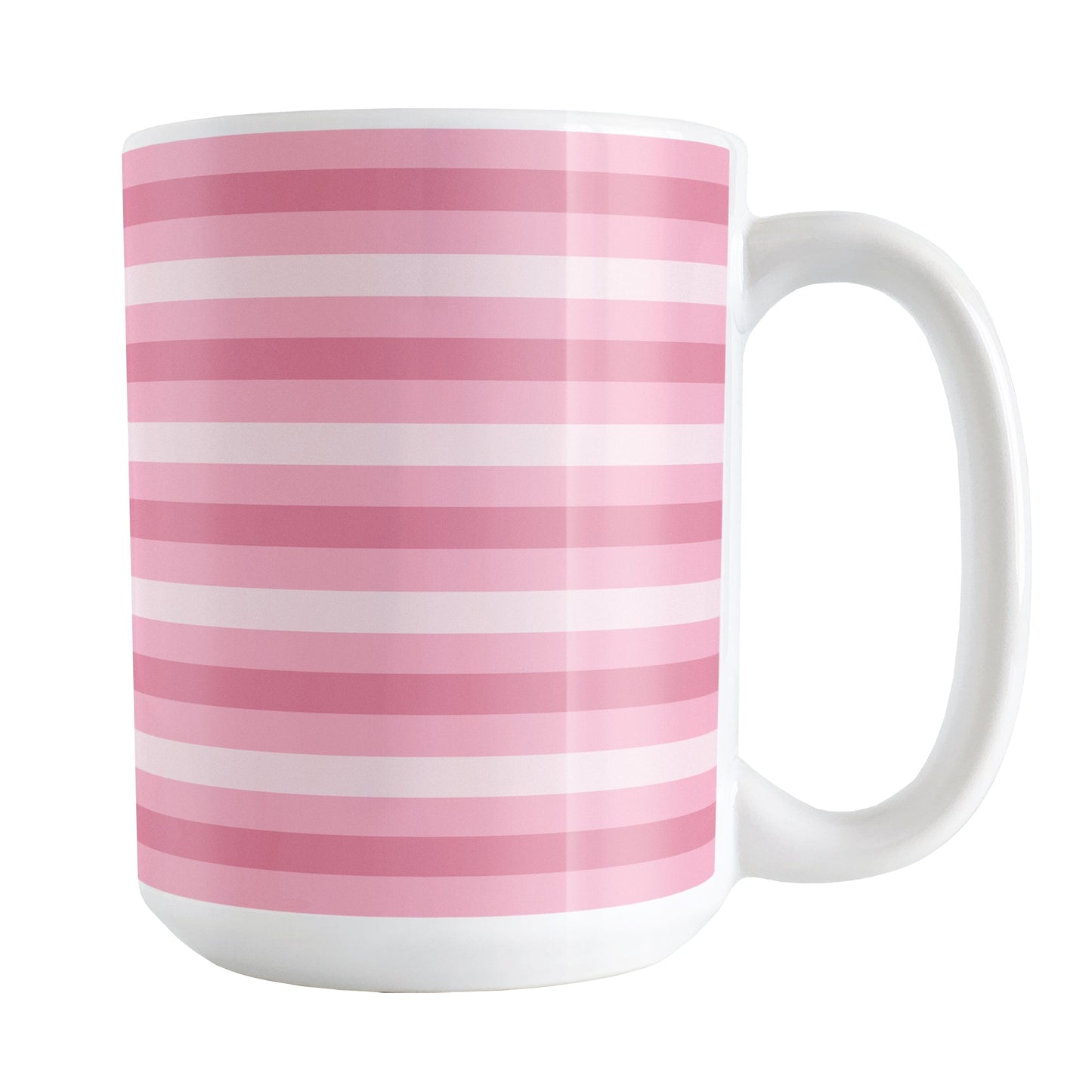 White mug with pink horizontal stripes on a white background