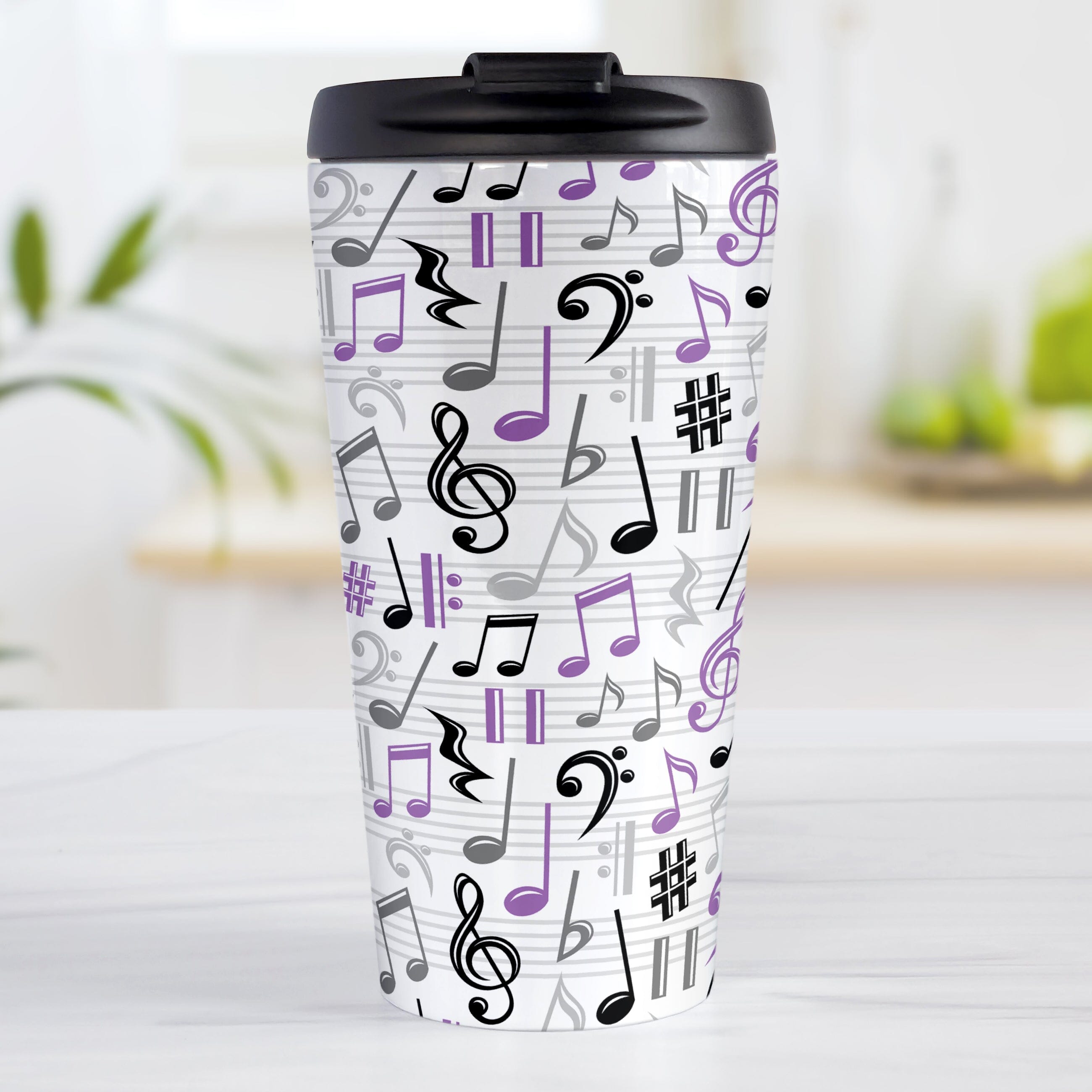 ミュージック Note By Note Purple Music Notes Pattern Travel Mug | Gift for Music Lovers