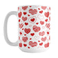 Red Heart Doodles Mug (15oz) at Amy's Coffee Mugs. A ceramic coffee mug designed with hand-drawn red heart doodles in a pattern that wraps around the mug up to the handle. This cute hearts pattern is perfect for Valentine's Day or for anyone who loves hearts and young-at-heart drawings. 