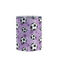 Soccer Ball and Goal Pattern Purple Tumbler Cup (10oz, stainless steel insulated) at Amy's Coffee Mugs. A tumbler cup designed with soccer balls and soccer goals over a purple background color in a pattern that wraps around the cup.