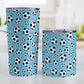 Soccer Balls on Blue Tumbler Cup at Amy's Coffee Mugs. Photo shows the 20oz cup and the 10oz cup next to each other.