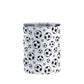 Soccer Balls Pattern Tumbler Cup (10oz) at Amy's Coffee Mugs. A stainless steel tumbler cup designed with black and white soccer balls in varying sizes in a pattern that wraps around the cup.