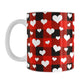 11oz white mug with red and black checkered (buffalo plaid) pattern and white hearts