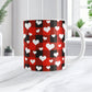 11oz white mug with red and black checkered (buffalo plaid) pattern and white hearts, on a marble countertop