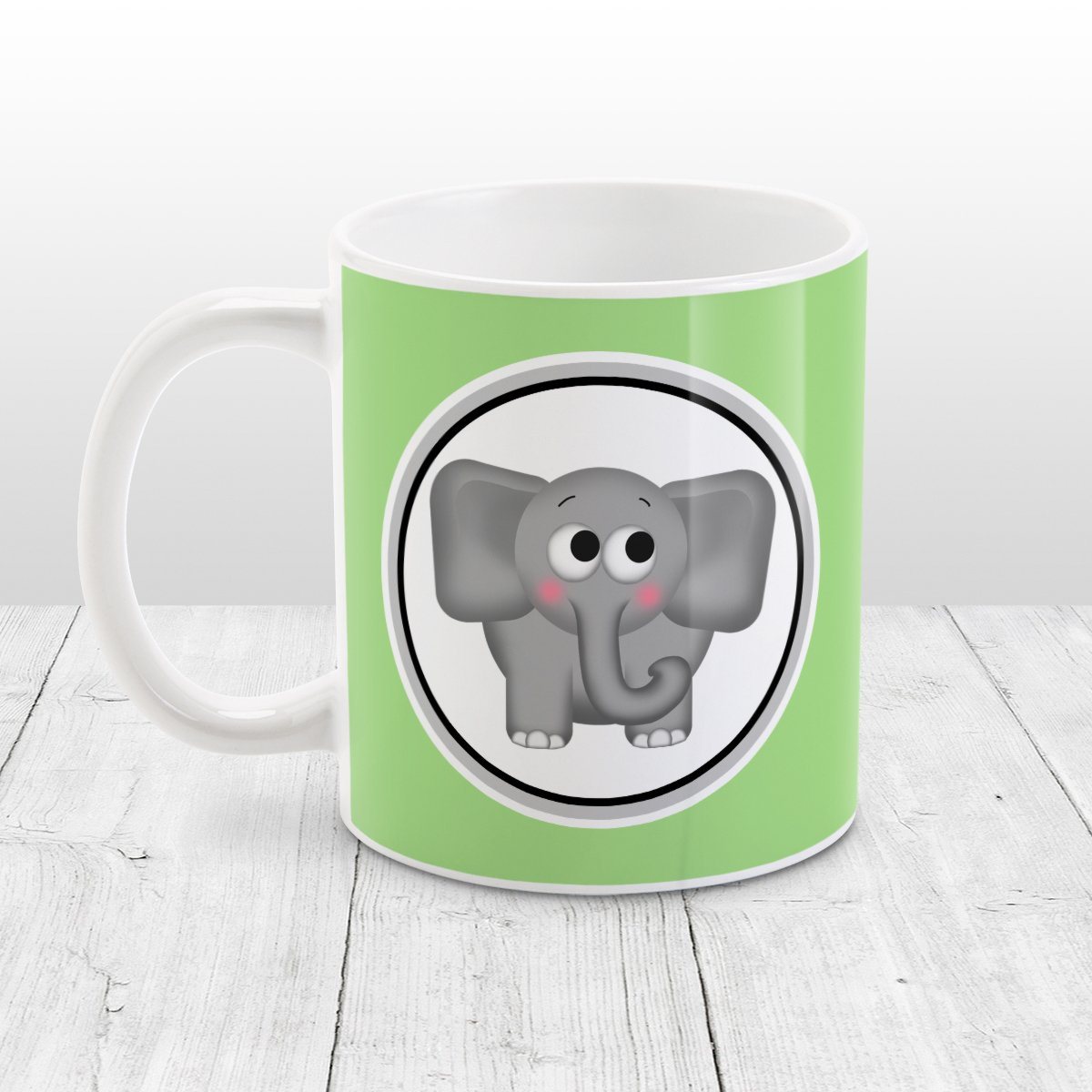 Adorable Green Elephant Mug at Amy's Coffee Mugs