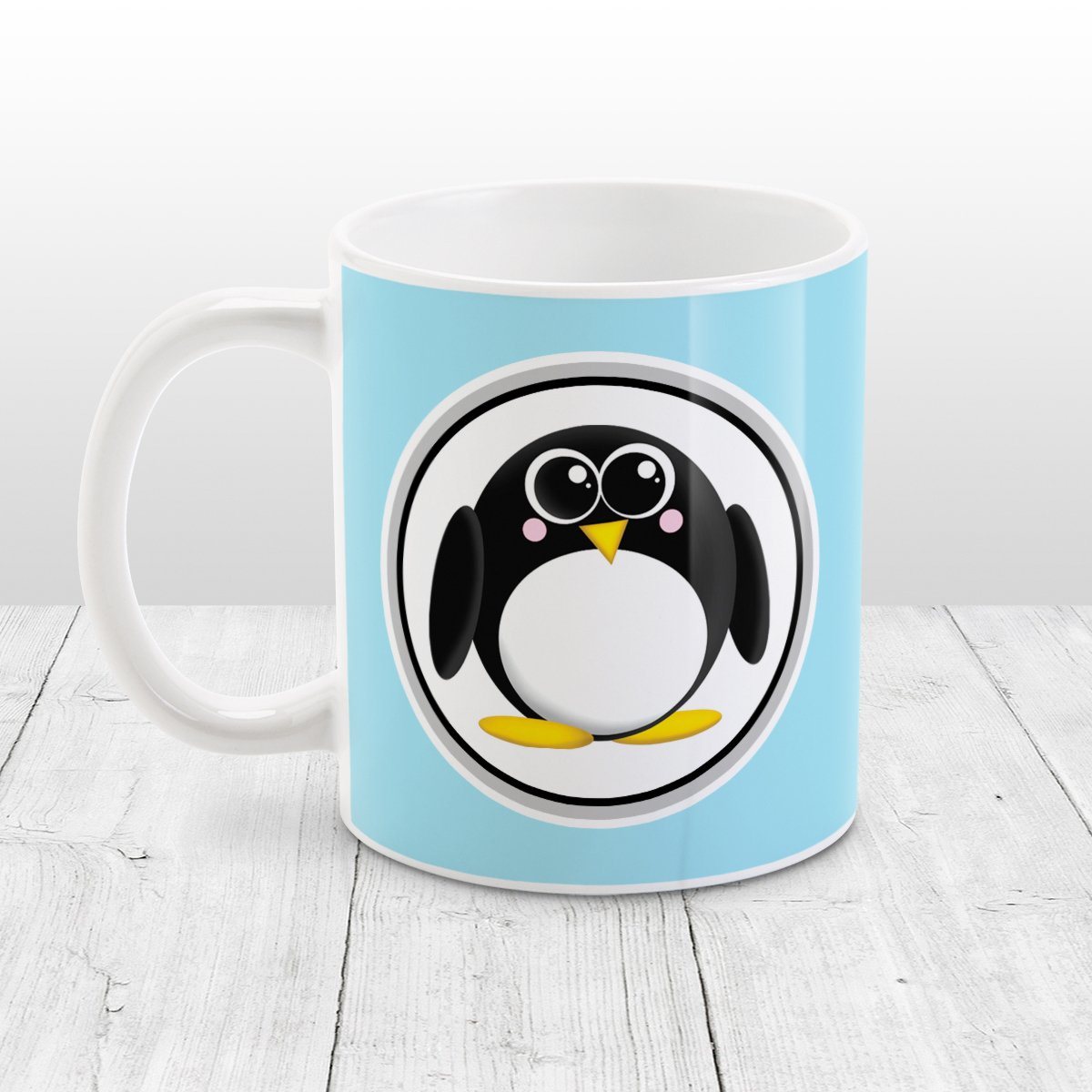 Adorable Penguin Light Blue Mug at Amy's Coffee Mugs