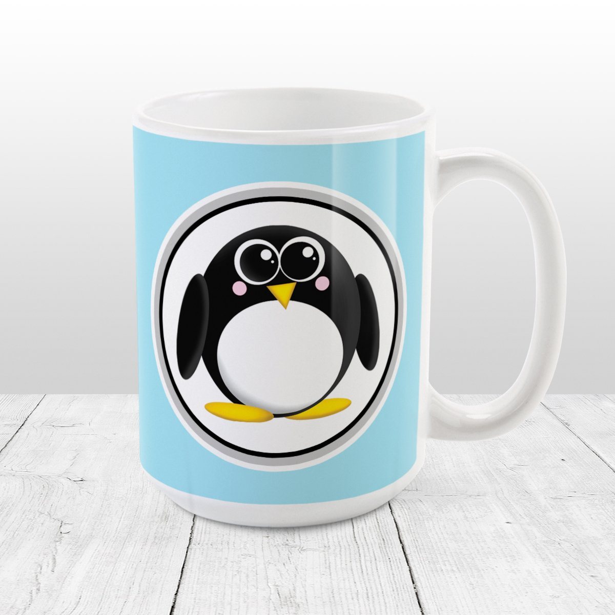 Adorable Penguin Light Blue Mug at Amy's Coffee Mugs