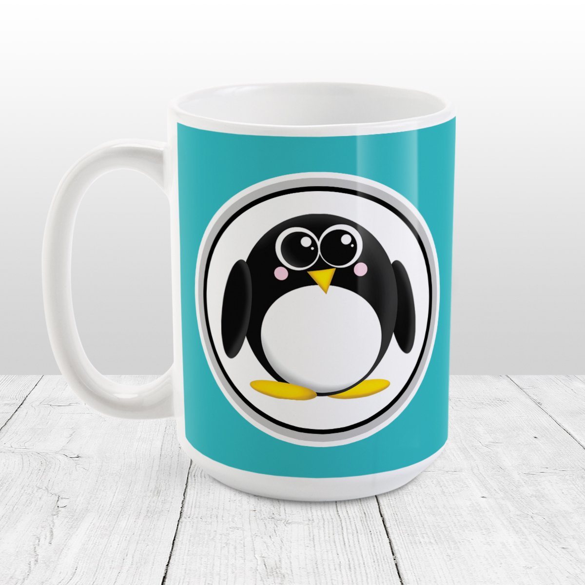 Adorable Penguin Turquoise Mug at Amy's Coffee Mugs