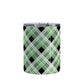 Alternative Black and Green Plaid Tumbler Cup (10oz) at Amy's Coffee Mugs. A stainless steel insulated tumbler cup designed with a diagonal green, black, and white plaid pattern that wraps around the cup. A tumbler cup designed for someone who loves plaid patterns and the colors green and black together.