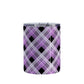Alternative Black and Purple Plaid Tumbler Cup (10oz, stainless steel insulated) at Amy's Coffee Mugs. A tumbler cup designed with a diagonal purple, black, and white plaid pattern that wraps around the insulated tumbler cup.  A heavy-duty tumbler designed for someone who loves plaid patterns and the colors purple and black.