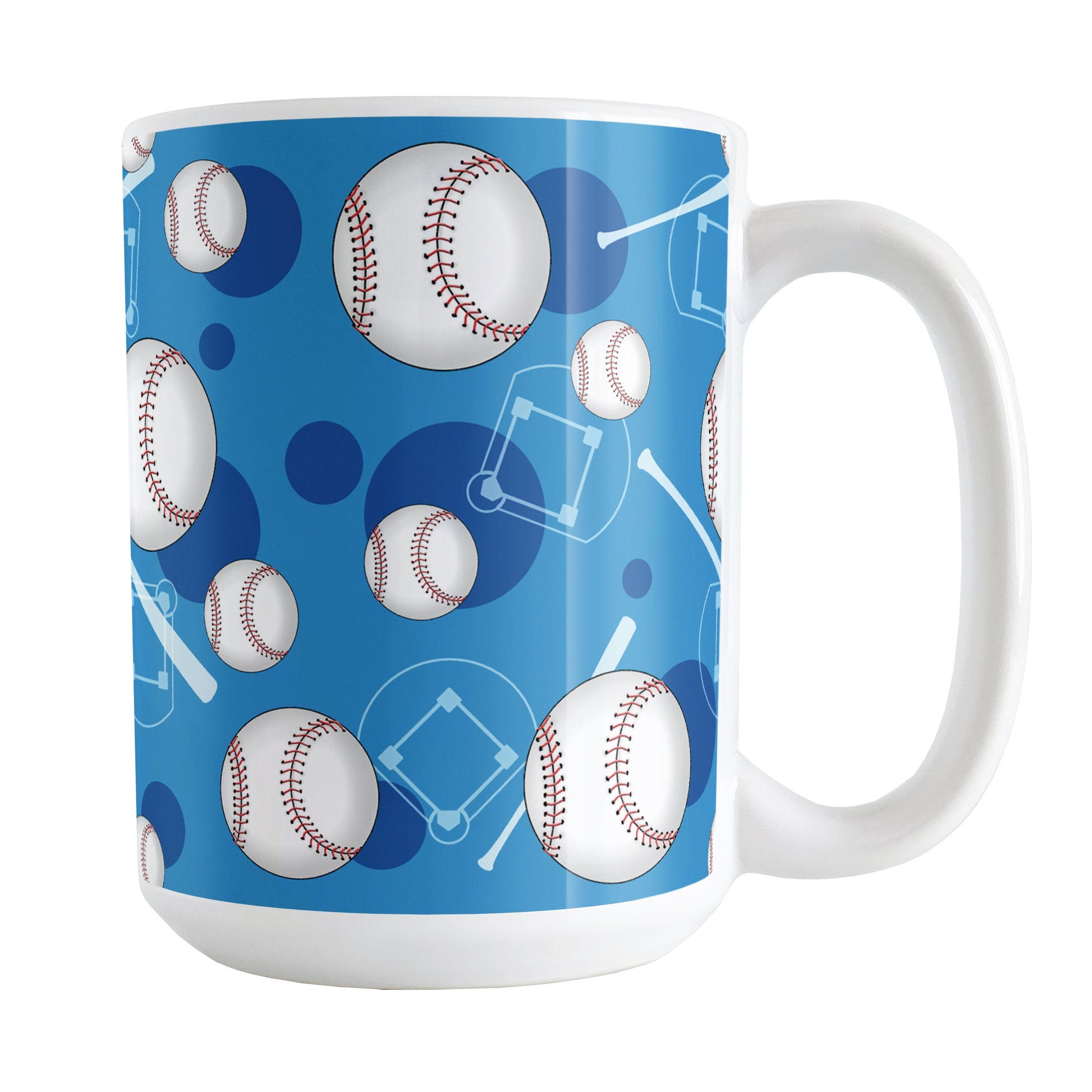 Baseball Themed Pattern - Blue Baseball Mug (15oz) at Amy's Coffee Mugs